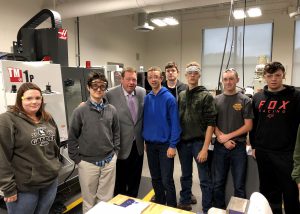 Assemblyman Chris Tague and BOCES Manufacturing and Machining Technology students during a Manufacturing Day during a Manufacturing Day event at the Center for Advanced Technology at Mohonasen.