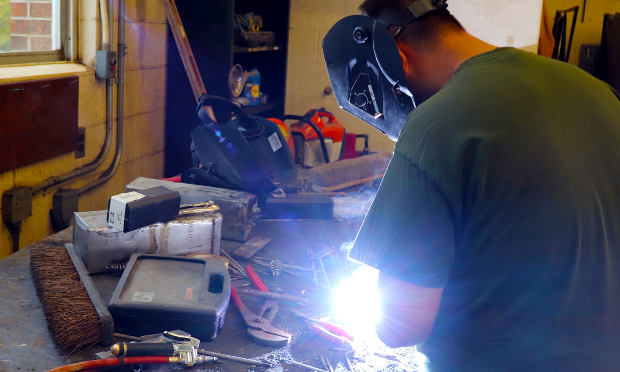 Student works on a welding project