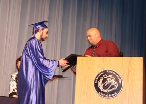 Zach Hines, Automotive Trades program graduate, accepting the Schoharie Valley Region Antique Auto Car Association 2022 Scholarship 