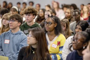 An in-focus photo of students from across the region during the first session of Elevated Student Voices at Capital Region BOCES' administrative building in Albany.