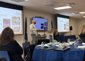 Speaker talks to audience