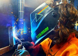 A student welds