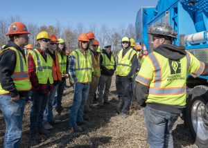 Students from building trades, electrical and heavy equipment repair operations join hands-on demonstrations at the Schoharie campus of Capital Region BOCES to learn about the 811 service, keeping communities safe during excavation, on Thursday, October 16, 2025. Employees from DDS Companies and National Grid demonstrated how to connect and bury a gas main.