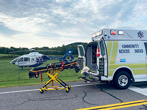 Ambulance, stretcher and chopper