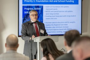 Photo of Carl Mummenthey, Niskayuna Central School District Superintendent at the podium.