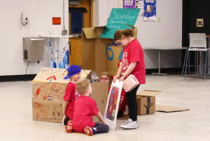 Students from Sacandaga Elementary School present their primary problem solution at the 2026 Odyssey of the Mind regional tournament.