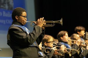 Photo of the Albany Marching Falcons during their performance. 