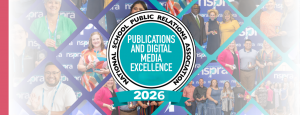 graphic that reads National School Public Relations Association Publications and Digital Media Excellence 2026. In the background are images of people receiving awards