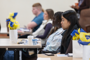 A close up photo of students at the Student Board of Education Training.